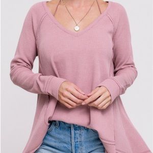 Blush Waffle Raw Edge Cut Slouchy Tunic Top!